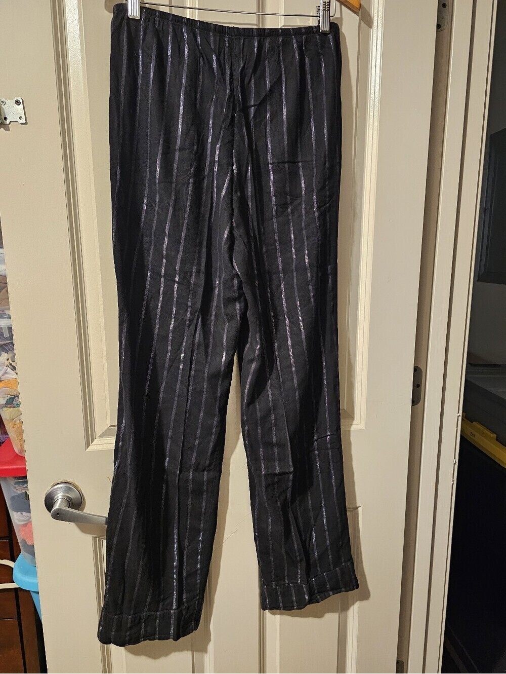 Victoria's Secret Black Pajama Button-Up Set with Silver Pinstripes S - Picture 11 of 11